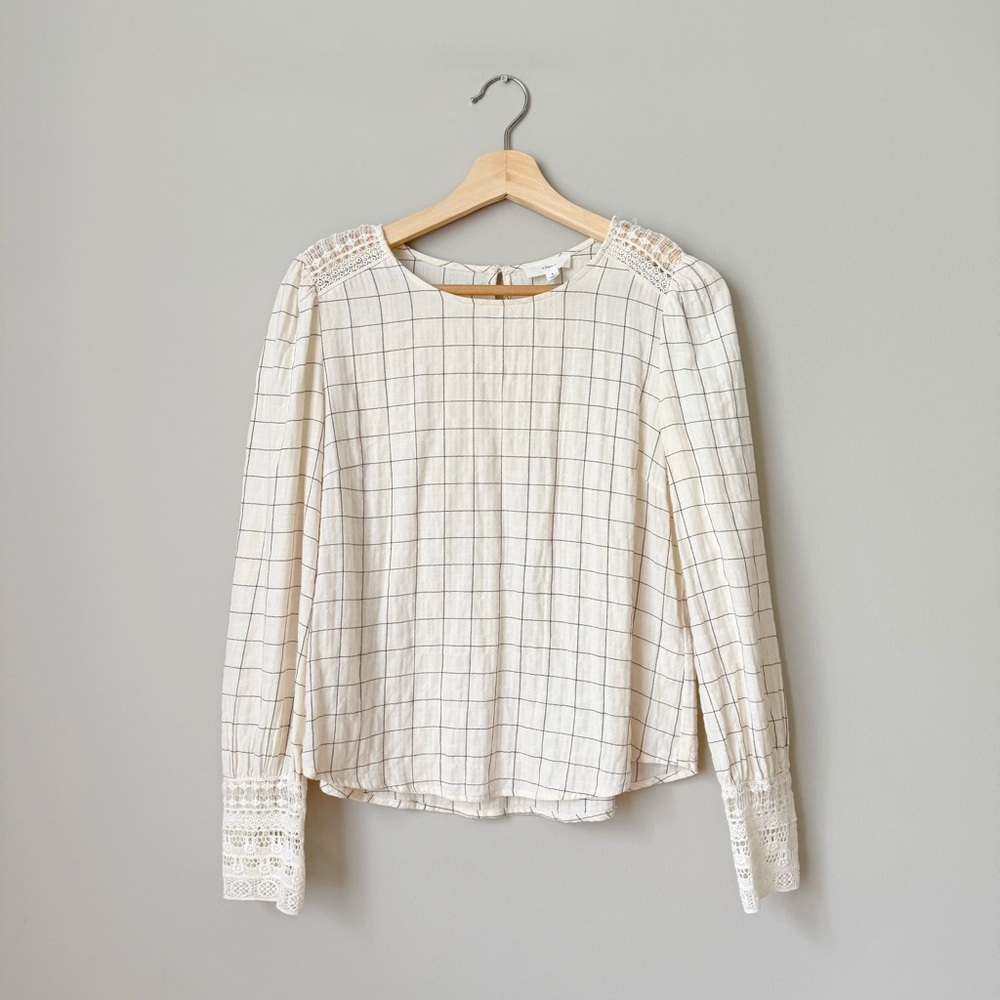 {A Loves A} Cream Cotton Checkered Top with Lace Details